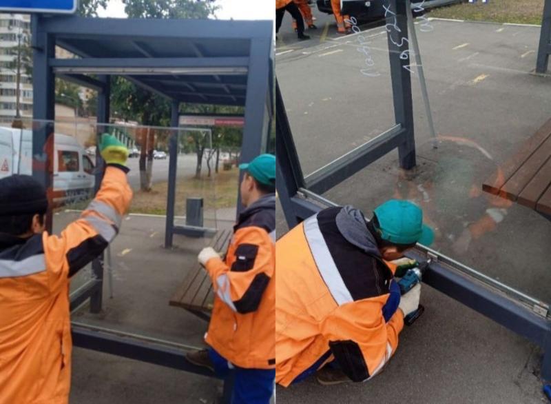 Работы по замене стекол на автобусных павильонах продолжаются в Королёве